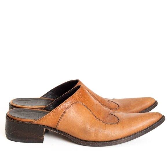 Vintage Gianni Barbato Mules Brown Leather Slip-On Western Italy EU 36.5 / US 6 - Picture 2 of 15